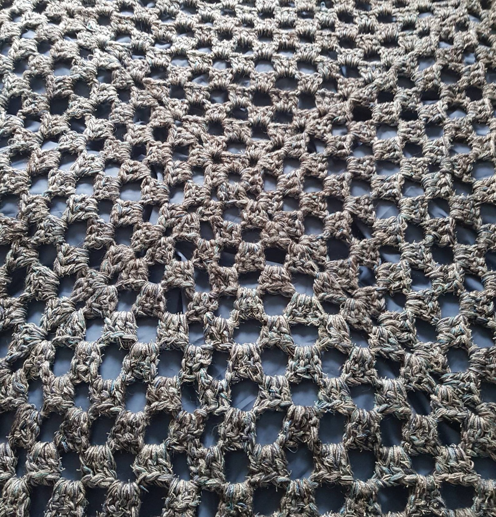 Grey granny square blanket with large black pompoms Etsy