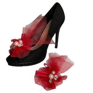 Red Tulle Shoe Clips