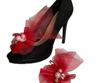 Red Tulle Shoe Clips