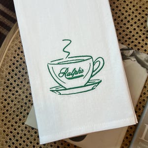 Embroidered Ralph’s Coffee Cup Inspired Tea Towel | Ralph's Coffee Kitchen Towel