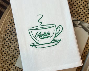 Embroidered Ralph’s Coffee Cup Inspired Tea Towel | Ralph's Coffee Kitchen Towel