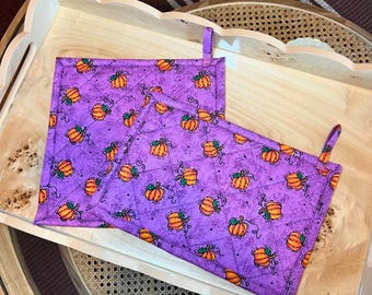 2pk Handmade Pumpkin Quilted Hot Pad | Insulated Pot Holder | Cotton Fabric | Kitchen Accessories & Decor