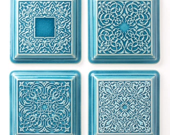 decors, tiles walls, for hanging, turquoise, four patterns