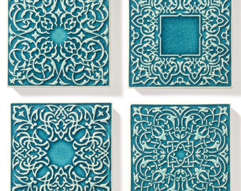 4 tiles with ornaments, turquoise No.1