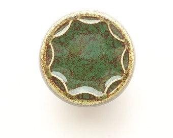 Ceramic knob for furniture No.5, dark green with brown speckles effect.