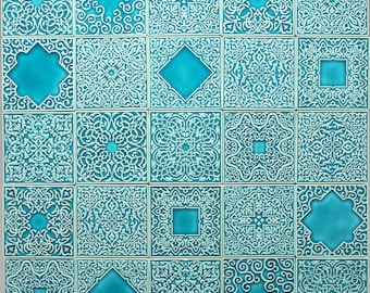 25 carreaux avec ornements, turquoise n°1