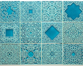 Carreaux 12 décorations, turquoise n°1