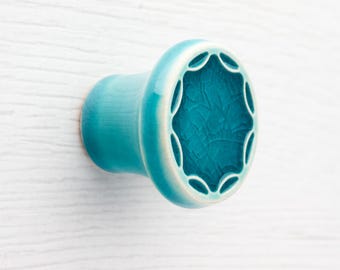 Meubelknop, patroon nr. 5, turkoois, keramische handgrepen, decoratieve knop.