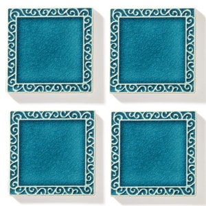 4 tiles with ornaments, turquoise No.1