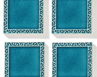 4 azulejos com ornamentos, turquesa nº 1