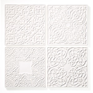 4 tiles walls, decors/four ornaments/15cm/white
