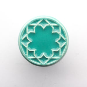 Furniture knob, pattern No.3, mint turquoise, ceramic handles, decorative knob.