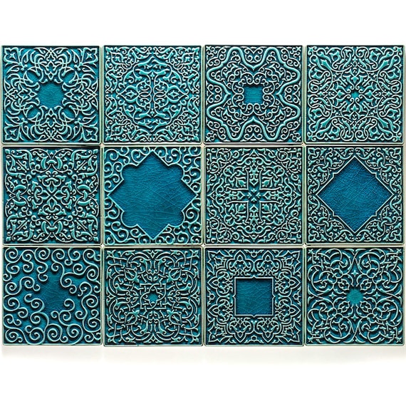 Fliesen 12 Ornamente Turkis Nr 2 Etsy