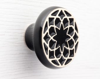 Tirador de cerámica para muebles, negro, modelo 1