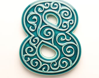 ceramic house number 8, turquoise