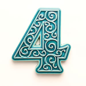 ceramic house number 4, turquoise
