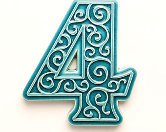 ceramic house number 4, turquoise