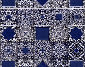 25 tiles with ornaments , dark blue