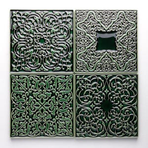 4 tiles walls, decors/four ornaments/15cm/bottle green
