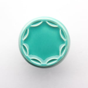 Furniture knob, pattern No.4, mint turquoise, ceramic handles, decorative knob.