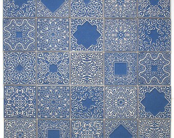 carreaux avec ornements, bleu