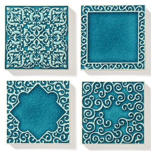 4 tiles with ornaments, turquoise No.1