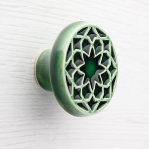 Tirador de cerámica para muebles n.º 1, verde botella