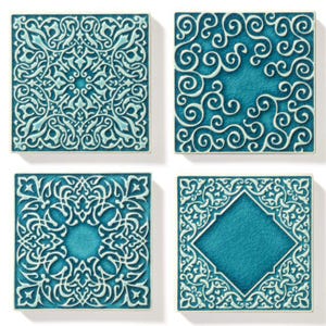 4 tiles with ornaments, turquoise No.1