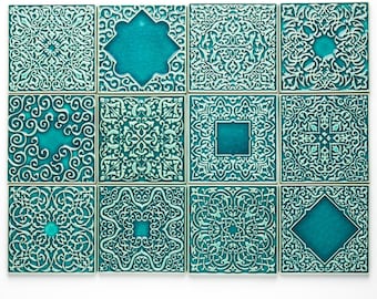 25 tiles with ornaments, turquoise No.1