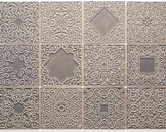 tiles 12 ornaments, gray