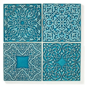4 tiles walls, decors/four ornaments/15cm/turquoise