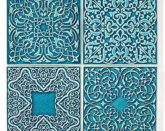 4 tiles walls, decors/four ornaments/15cm/turquoise
