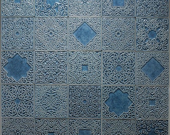 tiles with ornaments , blue gray