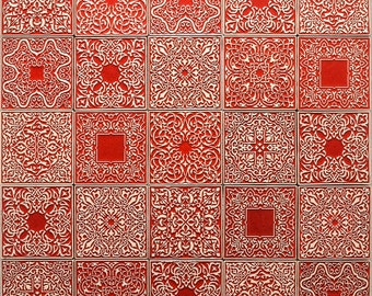 25 tiles with ornaments , red