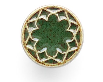 Ceramic knob for furniture No.3, dark green with brown speckles effect.