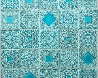 25 tiles with ornaments, turquoise No.1