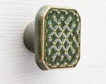 Ceramic knob for furniture No.7, dark green with brown speckles effect.