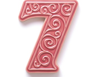 ceramic house number 7, pink