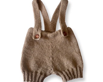 Knitted Suspender shorts // Kids Overalls //Brown baby shorts // Knitted baby outfit