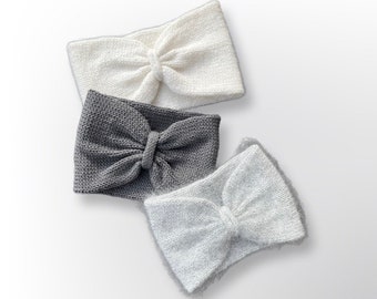 Knitted Fluffy White Headband, Cashmere Winter Headband Ear Warmer