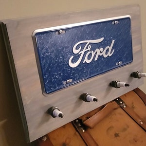 Ford Mosaic Spark Plug car sign coat hook key holder garage decor Birthday gift for him, man cave, Thank you, housewarming for dad Active