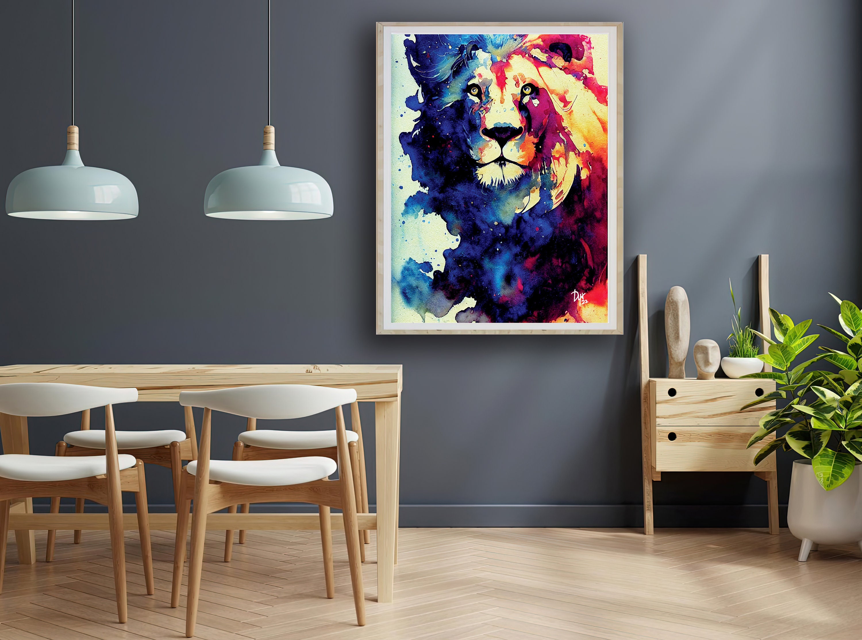 Lion Wall Art Printable Digital Download Watercolor Lion Etsy
