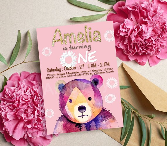 Printable Bear First Birthday Invitation Beary First Birthday - Etsy