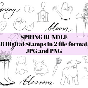 Timbres numériques de printemps pour la fabrication de cartes, utilisation commerciale de cliparts de printemps, autocollants numériques pour les planificateurs, JPG minimal, images de printemps, PNG de Pâques