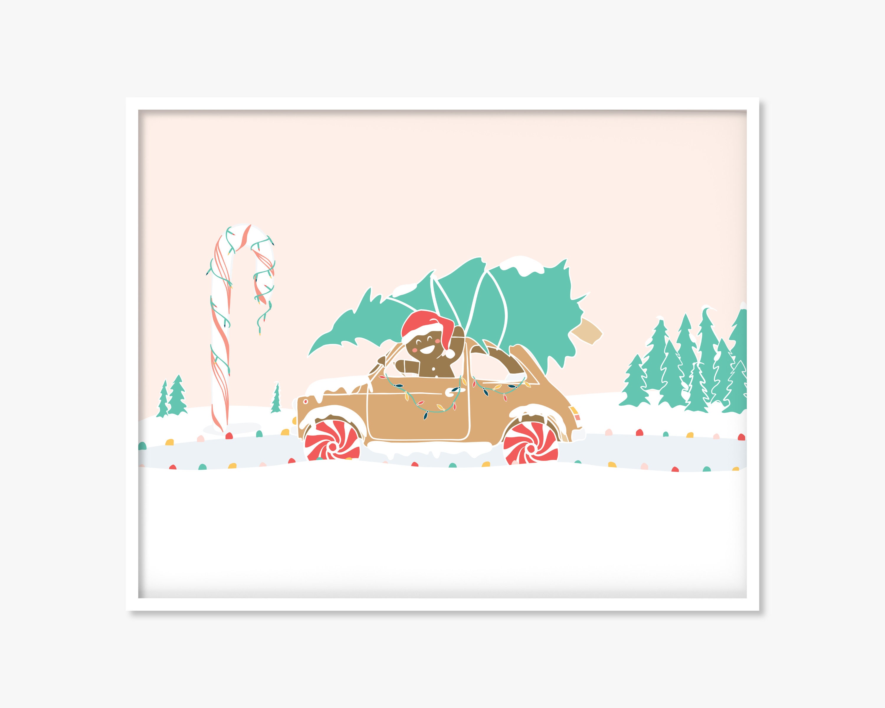 PRINTABLE Gingerbread Car With Tree Print, Home Decor Prints, Winter ...