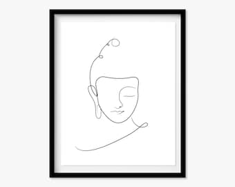 Arte de línea minimalista de Buda para baño, arte de pared del dormitorio IMPRIMIBLE, decoración de pared Boho para mujeres, decoración de yoga, regalos de meditación para hombres, Zen