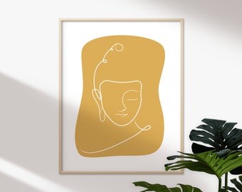 IMPRIMIBLE Dibujo de arte de una línea de Buda, Impresión minimalista de Buda, Arte de la pared del cartel de Buda, Ilustración, Impresión de dibujo de una sola línea imprimible