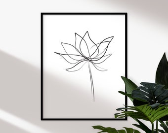 PRINTABLE Lotus Line Art, Buddha Lotus Poster, Peaceful Wall Art, Calming Wall Art for Bedroom, Yoga Decor, Meditation Gift, Spiritual Print