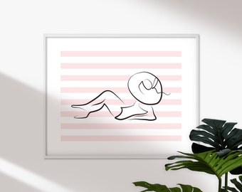 PRINTABLE Minimal Line Art Woman Print, Sunbathing Girl, Pink Summer Wall Art Kitchen, Coastal Decor Beach House, Beach Lover Gift for Women