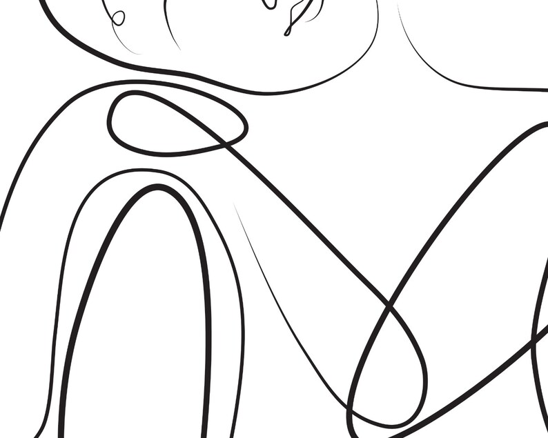 May include: Abstract line art drawing in black and white. The lines are curved and create a sense of movement and flow.